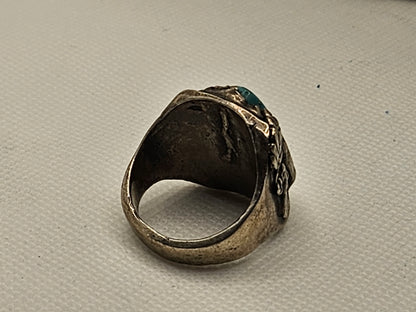 Vintage Native American Jewelry Ring 925 Silver with Large Centered Turquoise