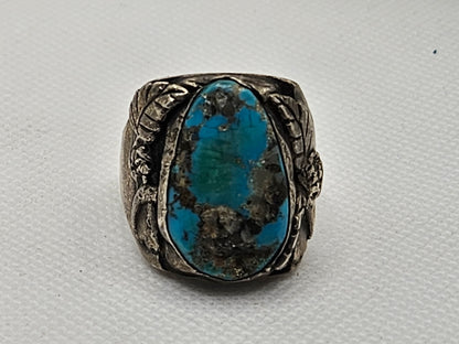 Vintage Native American Jewelry Ring 925 Silver with Large Centered Turquoise