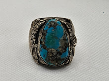 Load image into Gallery viewer, Vintage Native American Jewelry Ring 925 Silver with Large Centered Turquoise
