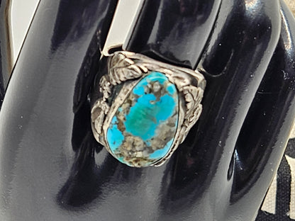 Vintage Native American Jewelry Ring 925 Silver with Large Centered Turquoise