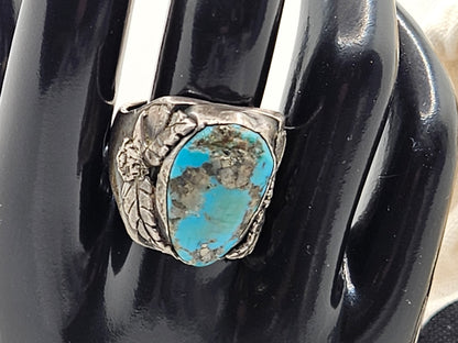 Vintage Native American Jewelry Ring 925 Silver with Large Centered Turquoise