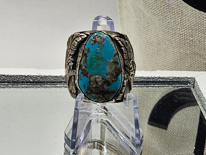 Vintage Native American Jewelry Ring 925 Silver with Large Centered Turquoise