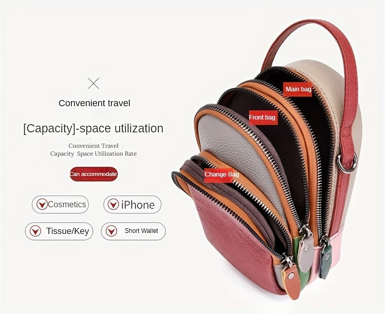 Mini Crossbody Cellphone Bag - High-Quality Genuine Leather, Fashionable Handbag for Women, Stylish Shoulder Bag with Adjustable Strap, Spacious Messenger Sac for Mobile Phones and Essentials - Designer Fashion Accessory