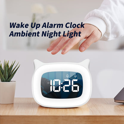 1pc Cute Cat Ear Alarm Clock - Rechargeable Digital Clock with Night Light, 18 Ringtones, and Pink Color for Teens' Bedroom