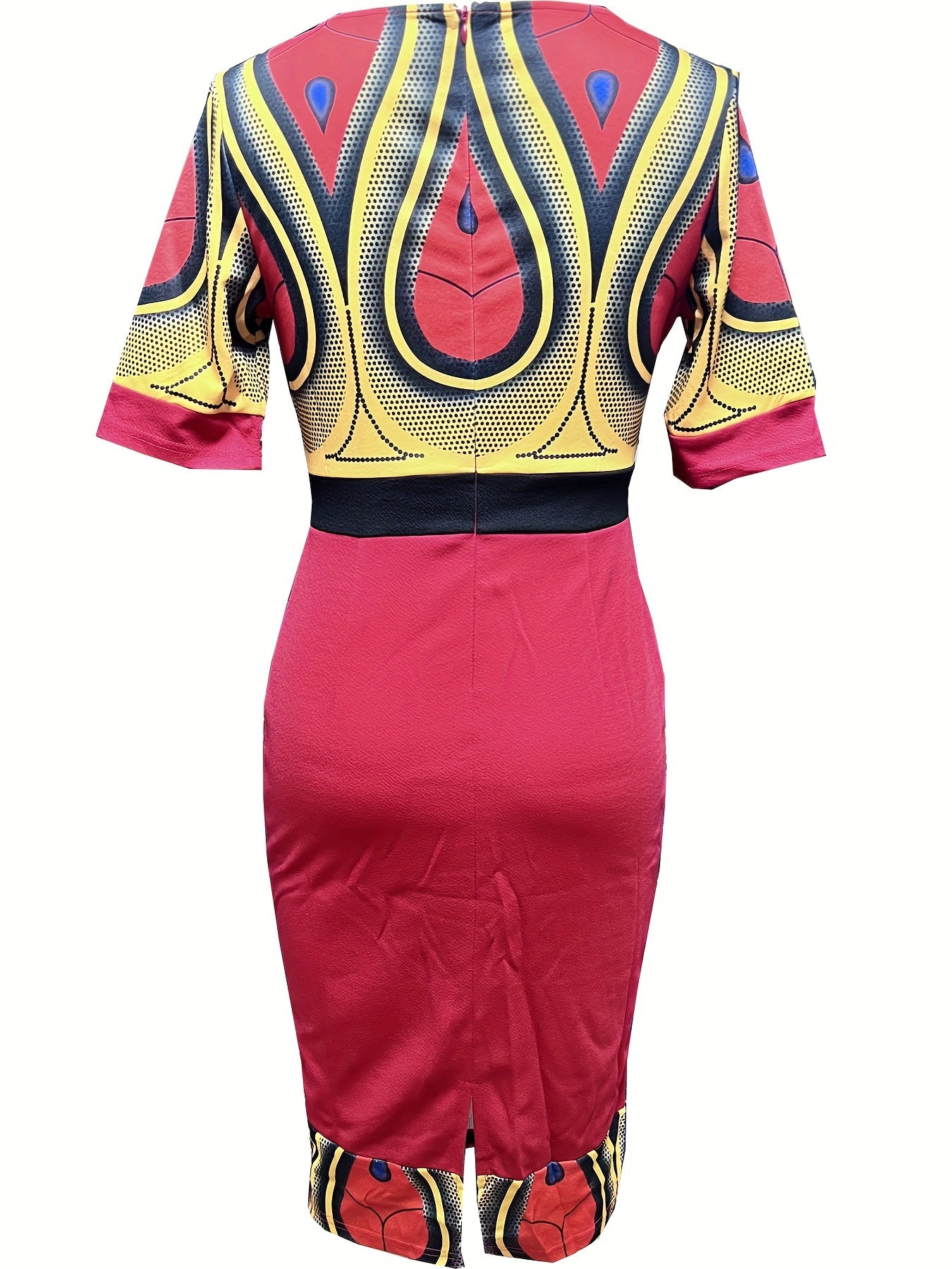 Chic Striped & Floral Print Bodycon Dress - Fashionable Figure-Hugging Style - Flattering Crew Neck & Short Sleeves - Perfect for Spring & Summer Wardrobe - Womens Clothing