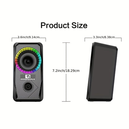 PC Computer Speakers, Wired Mini RGB Gaming Speakers For PC 2.0 USB Powered 3.5 Mm AUX, 6 RGB LED Backlit Modes Light Up, Multimedia Stereo For Desktop Laptop Phone Monitor, 10W