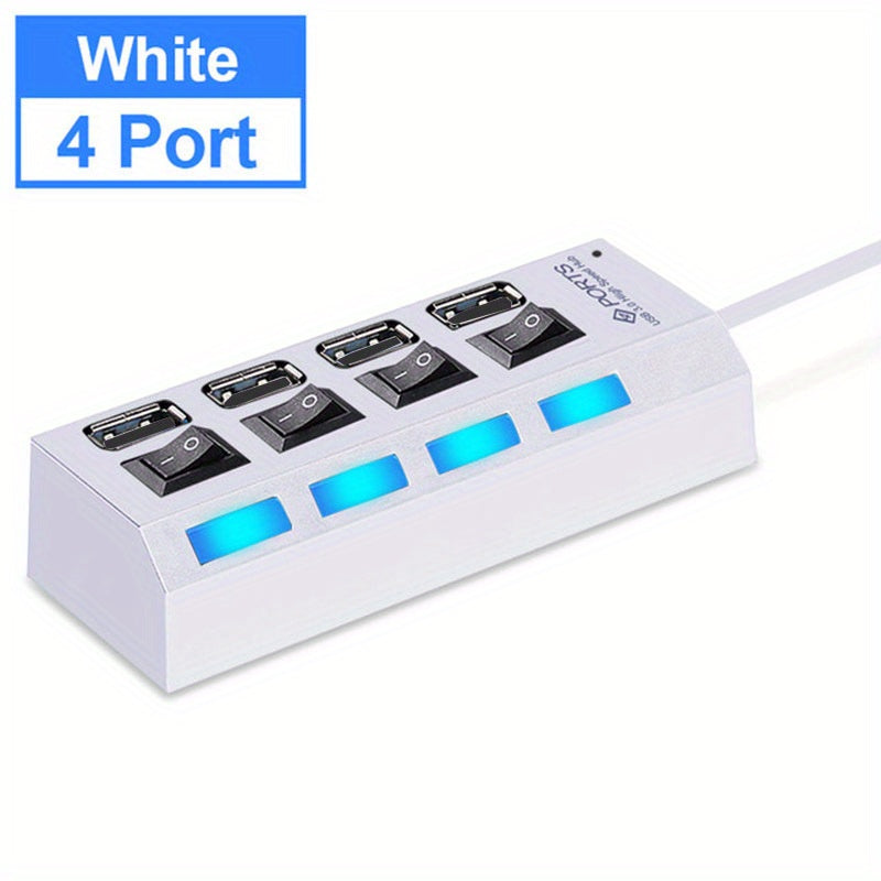 7/4 Ports LED USB 2.0 Adapter Hub with Power on/Off Switch for Laptop PC Computer, 5V Operating Voltage