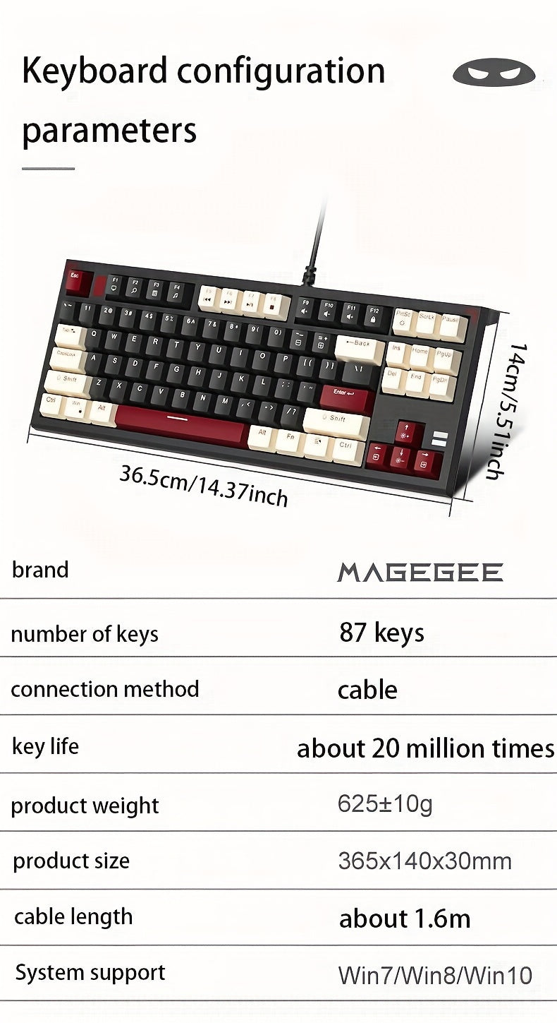 MageGee 75% Mechanical Gaming Keyboard With Blue Switch, LED Backlit Keyboard, 87 Keys Compact TKL Wired Computer Keyboard For Windows Laptop PC Gamer Gift For Birthday/Easter/Boy/Girlfriend