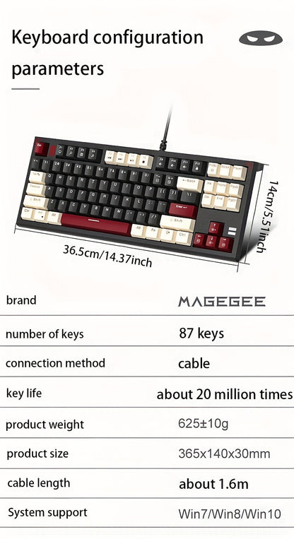 MageGee 75% Mechanical Gaming Keyboard With Blue Switch, LED Backlit Keyboard, 87 Keys Compact TKL Wired Computer Keyboard For Windows Laptop PC Gamer Gift For Birthday/Easter/Boy/Girlfriend
