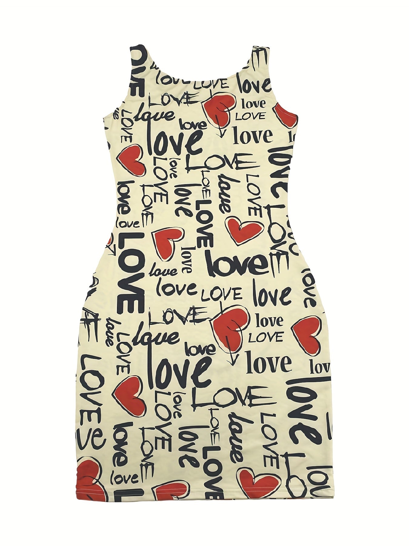Knee High Bodycon Scoop Neck Sleeveless Dress - Sexy Alphabets Print, Mid Elasticity, Machine Washable, All-Season, Sheath Silhouette, Polyester Material - Womens Clothing, Adult, No Belt, No Chest Pad
