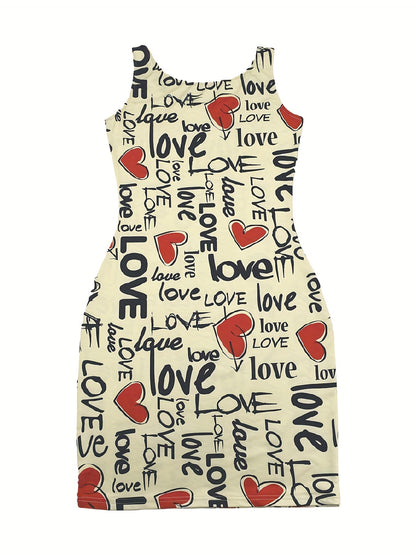 Knee High Bodycon Scoop Neck Sleeveless Dress - Sexy Alphabets Print, Mid Elasticity, Machine Washable, All-Season, Sheath Silhouette, Polyester Material - Womens Clothing, Adult, No Belt, No Chest Pad