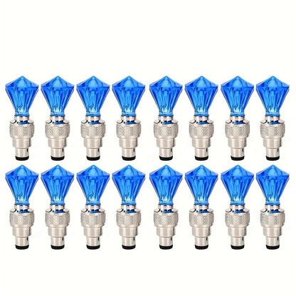 Cubidupi 4/8/16pcs Universal Fit LED Wheel Rim Lights, Plastic Material, Waterproof and Sun-Resistant, for Cars and Motorcycles, Blue and Green Breathing Fire Effect, Tire Valve Decoration