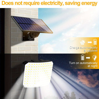 118 LED Solar Motion Sensor Floodlight with Remote Control - Outdoor Security Lighting for Patio, Garage, Porch, Yard - 16.5ft Cable,, 1800mAh Battery, Wall-Mounted Design, Yard Floodlight | Sleek Rectangular Design | LED Arr