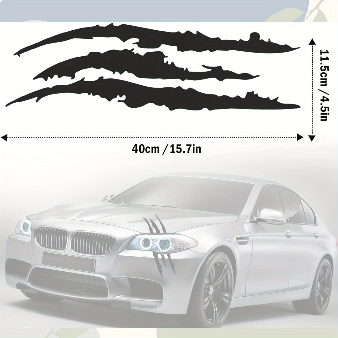 Vinyl Horror Claw Car Decals 2-Pack, Geometric Self-Adhesive Scratch Stickers for Vehicles - Glossy Finish, Horror Themed Embellishment, Half-Moon Shape, Suitable for Car Windows, Body, Motorcycles, Halloween Decor
