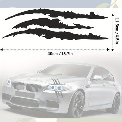 Vinyl Horror Claw Car Decals 2-Pack, Geometric Self-Adhesive Scratch Stickers for Vehicles - Glossy Finish, Horror Themed Embellishment, Half-Moon Shape, Suitable for Car Windows, Body, Motorcycles, Halloween Decor