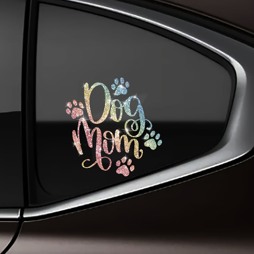 1pc Shiny Car Sticker - Cute Dog Mom Design, Warm Cartoon Love Pet Sticker for Car Body, Laptop, Window Decoration