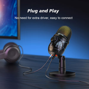 RGB Condenser Microphone with Noise Reduction - Perfect for Computer Dubbing, Live Streaming, and Gaming!
