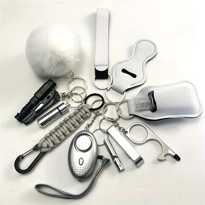 12pcs Safety Keychain Full Set, Self Defense Security Keychain Set With Personal Alarm, Protective Keychain Accessories Gift For Women Valentines Gift