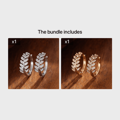 Leaf-Shaped Hoop Huggie Earrings Inlaid zirconia 18K Gold Plated Holiday Jewelry For Women Girls 1Pair