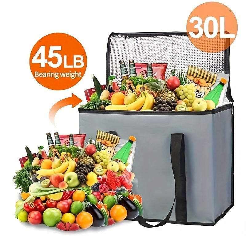 2 Pack XXL Cooler Bag And Insulated Grocery Bags For Food Delivery, Collapsible Cooler. Reusable Shopping Bags For Groceries With Zippered Top, Foldable, Heavy-Duty, Stands Upright