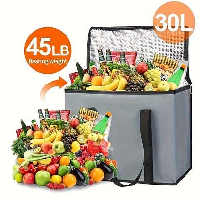 2 Pack XXL Cooler Bag And Insulated Grocery Bags For Food Delivery, Collapsible Cooler. Reusable Shopping Bags For Groceries With Zippered Top, Foldable, Heavy-Duty, Stands Upright