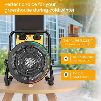 Greenhouse Heater With Digtal Thermostat, Electric Space Heaters For Grow Tent, Fast Heating, Overheat Protection, Portable Heater For Green House, Flower Room, Patio, Yellow