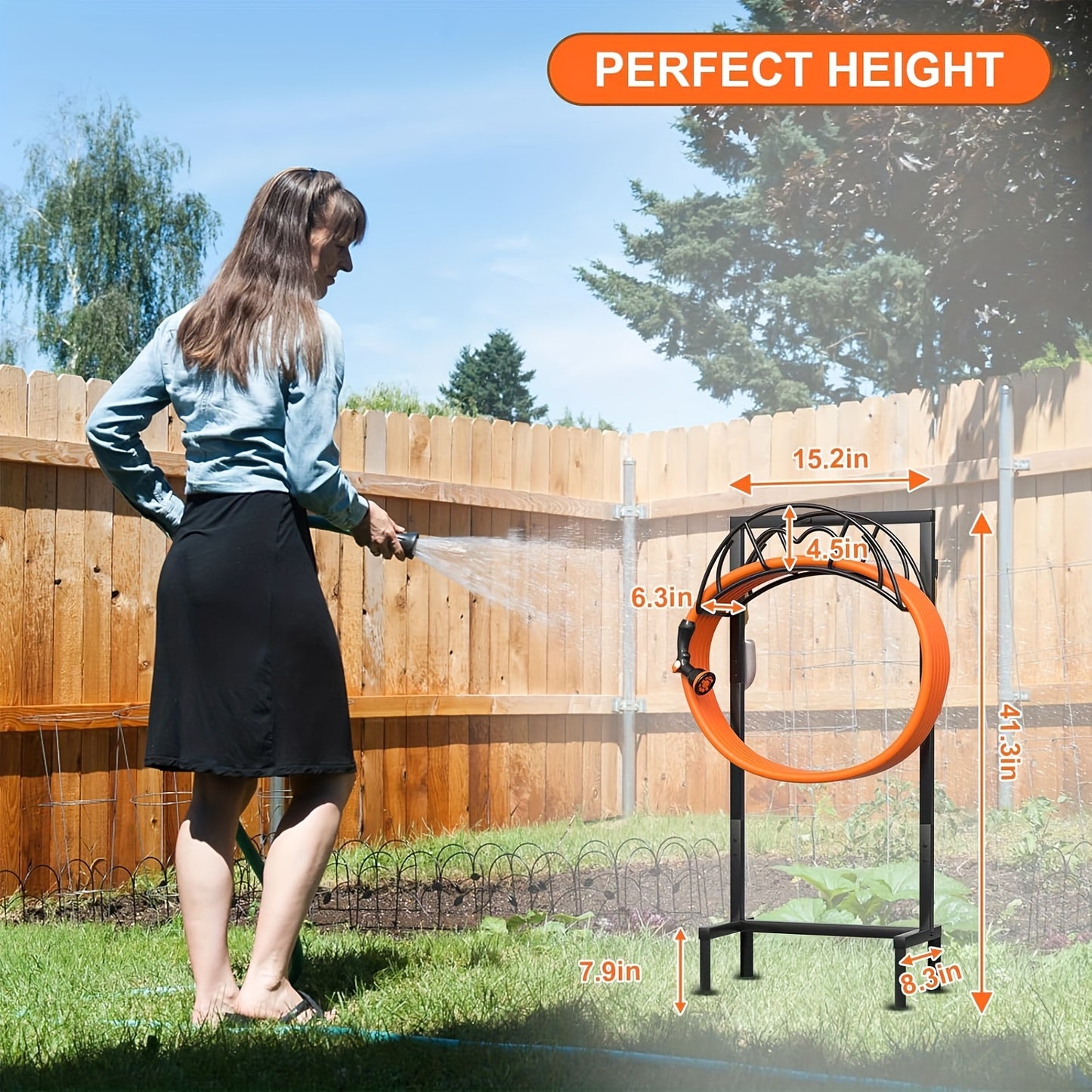 Heavy Duty Freestanding Garden Hose Holder - 1pc Upgraded Metal Hose Stand with 4 Spikes - Detachable Garden Hose Storage Hose Reel Rack, Black