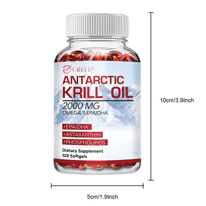 Antarctic Krill Oil - with Omega-3 EPA, DHA, Astaxanthin - Supports Brain,Cardiovascular,Joint,Eye & Skin Health - 120 Capsules