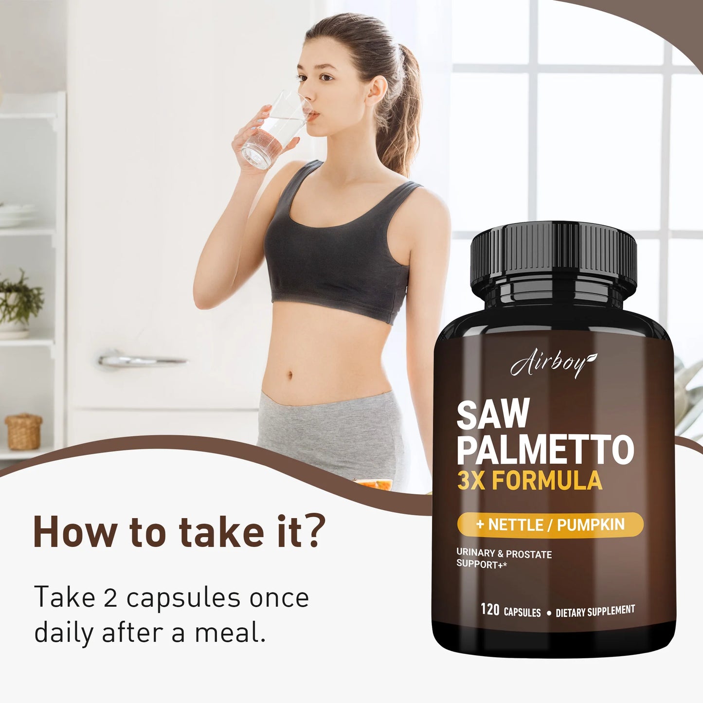 Saw Palmetto Capsules - Men's Prostate Health, Prevent Hair Loss, Relieve Frequent Urinary Incontinence - 120 Capsules