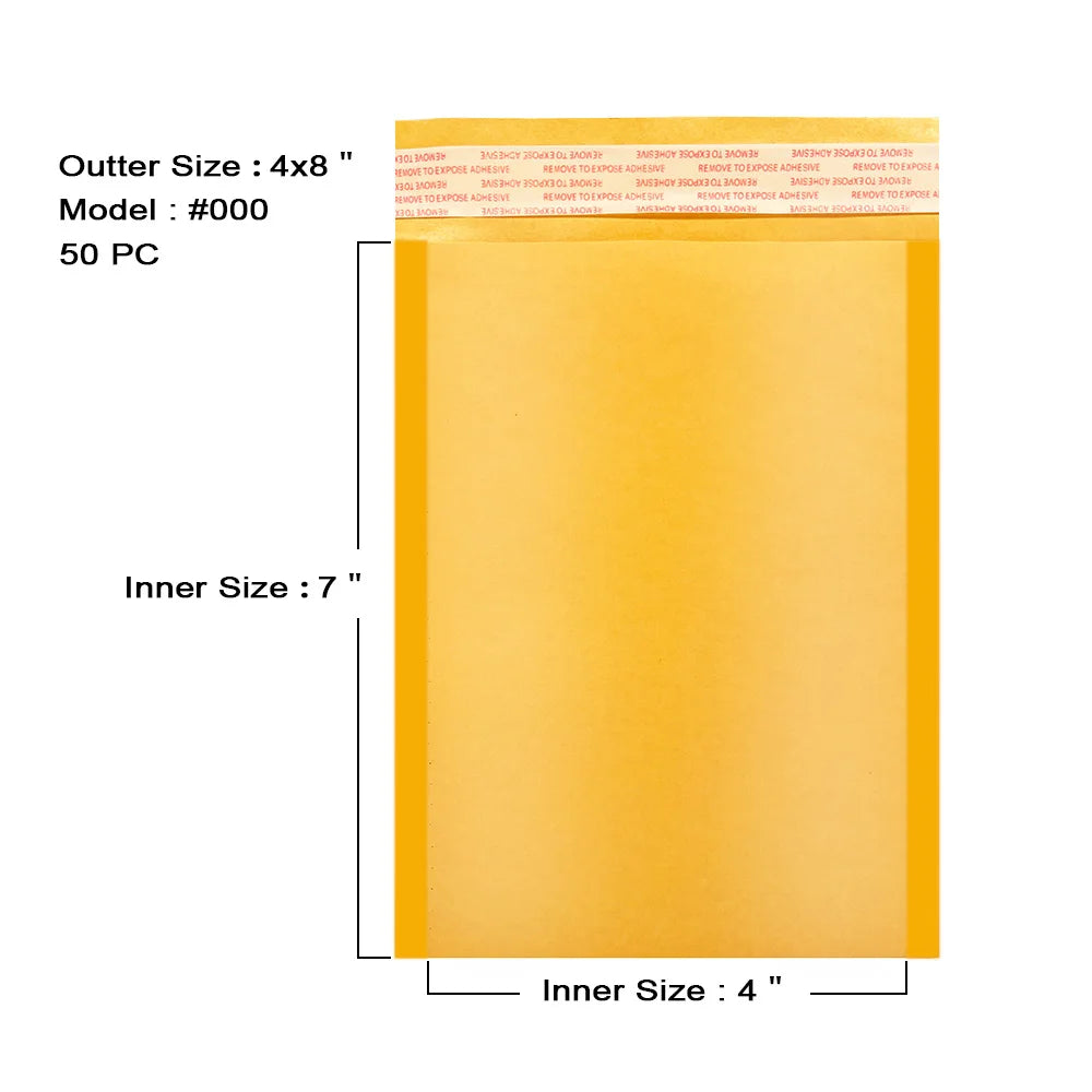 500pcs #000 4x8" Kraft Gold Bubble Mailer Envelopes Padded Shipping Mailing Bags