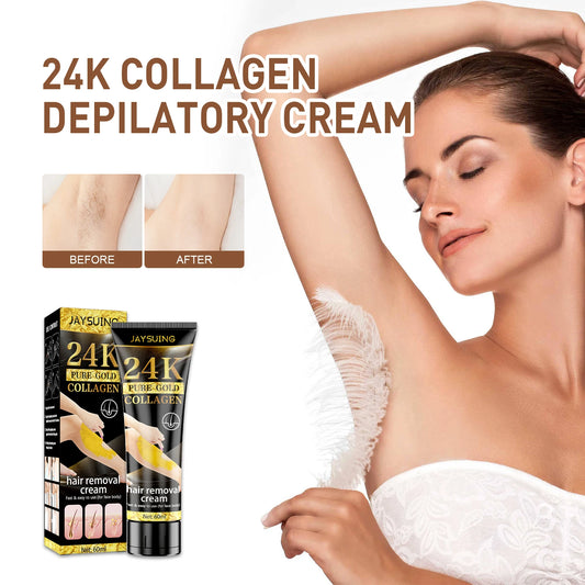 24k Pure Gold Collagen Easy Hair Removal Ladies Hair Root Softening Inhibit Hair Growth Women Body & Facial Hair Remover Cream