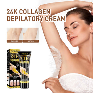 24k Pure Gold Collagen Easy Hair Removal Ladies Hair Root Softening Inhibit Hair Growth Women Body & Facial Hair Remover Cream
