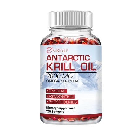 Antarctic Krill Oil - with Omega-3 EPA, DHA, Astaxanthin - Supports Brain,Cardiovascular,Joint,Eye & Skin Health - 120 Capsules