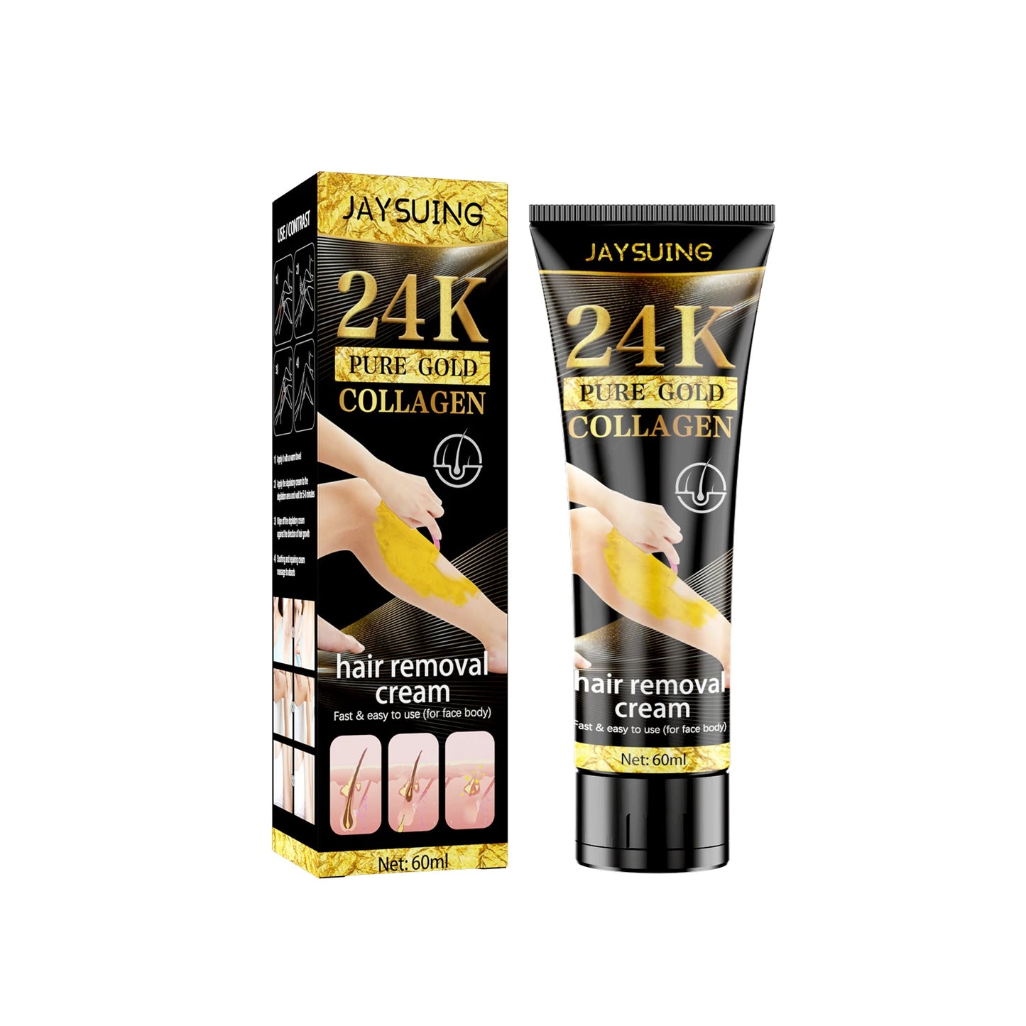 24k Pure Gold Collagen Easy Hair Removal Ladies Hair Root Softening Inhibit Hair Growth Women Body & Facial Hair Remover Cream