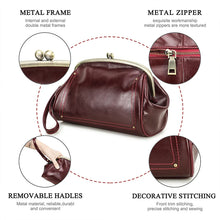 Load image into Gallery viewer, Genuine Leather Women Clutch Wallet Kiss Lock Design Luxury Female Purse Handbag Large Capacity Long Wallet Bag Phone Pocket
