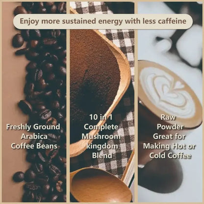 Premium Mushroom Coffee Powder: Arabica Coffee with 10-Mushroom Blend (Lion's Mane, Chaga, Reishi & More) for Enhanced Focus, En