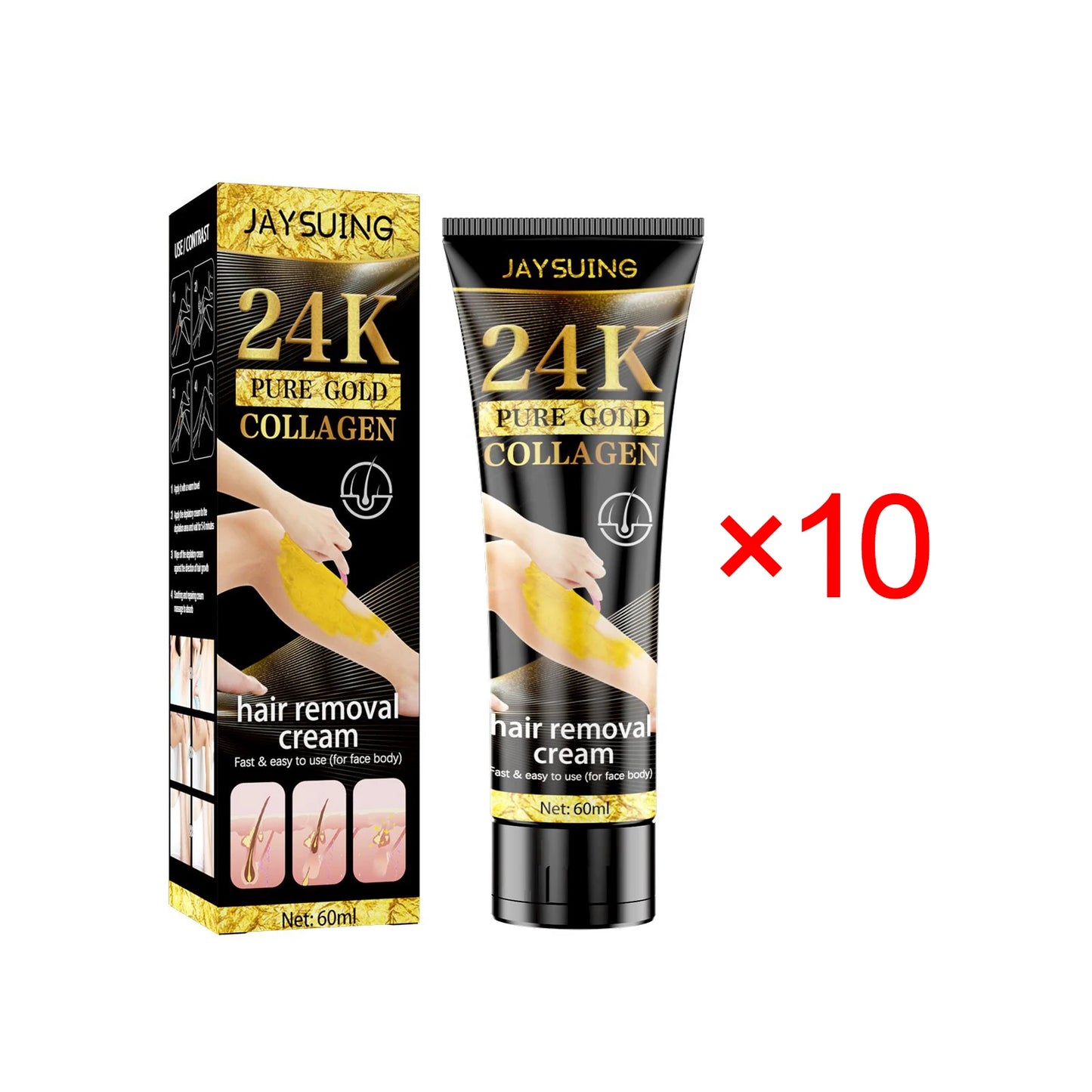 24k Pure Gold Collagen Easy Hair Removal Ladies Hair Root Softening Inhibit Hair Growth Women Body & Facial Hair Remover Cream