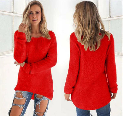 2024 Women Warm Sweaters Solid Color O Neck Loose Knitted Pullover Long Sweater Casual Blouse Lady Hipster Comfortable Clothing