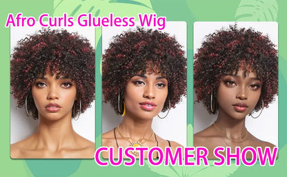 Dark Red Highlights Pixie Cut Wig  Glueless Wigs 2x1 Human Hair for Black Women Human Hair Afro Wigs Short Bob Wig With Bangs