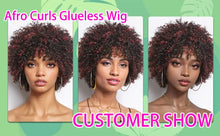 Load image into Gallery viewer, Dark Red Highlights Pixie Cut Wig  Glueless Wigs 2x1 Human Hair for Black Women Human Hair Afro Wigs Short Bob Wig With Bangs
