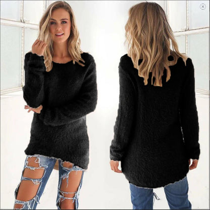 2024 Women Warm Sweaters Solid Color O Neck Loose Knitted Pullover Long Sweater Casual Blouse Lady Hipster Comfortable Clothing