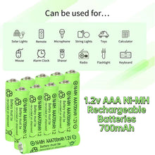 Load image into Gallery viewer, 20 Packs 1.2V AAA 700mAh Ni-MH Rechargable Batteries Button Top for Outdoor Garden Yard Lanterns Lights String Lights
