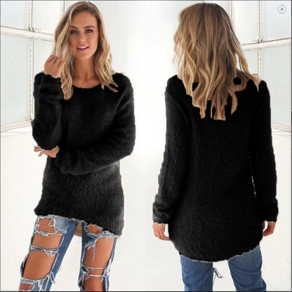 2024 Women Warm Sweaters Solid Color O Neck Loose Knitted Pullover Long Sweater Casual Blouse Lady Hipster Comfortable Clothing