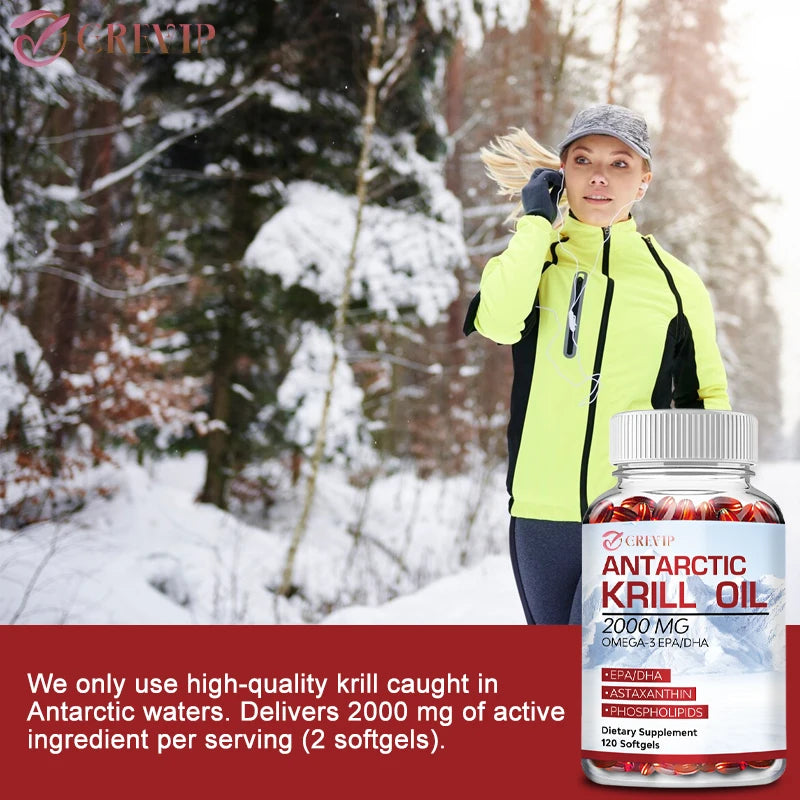 Antarctic Krill Oil - with Omega-3 EPA, DHA, Astaxanthin - Supports Brain,Cardiovascular,Joint,Eye & Skin Health - 120 Capsules