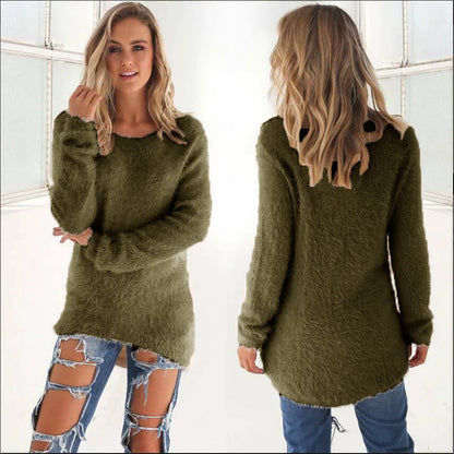 2024 Women Warm Sweaters Solid Color O Neck Loose Knitted Pullover Long Sweater Casual Blouse Lady Hipster Comfortable Clothing