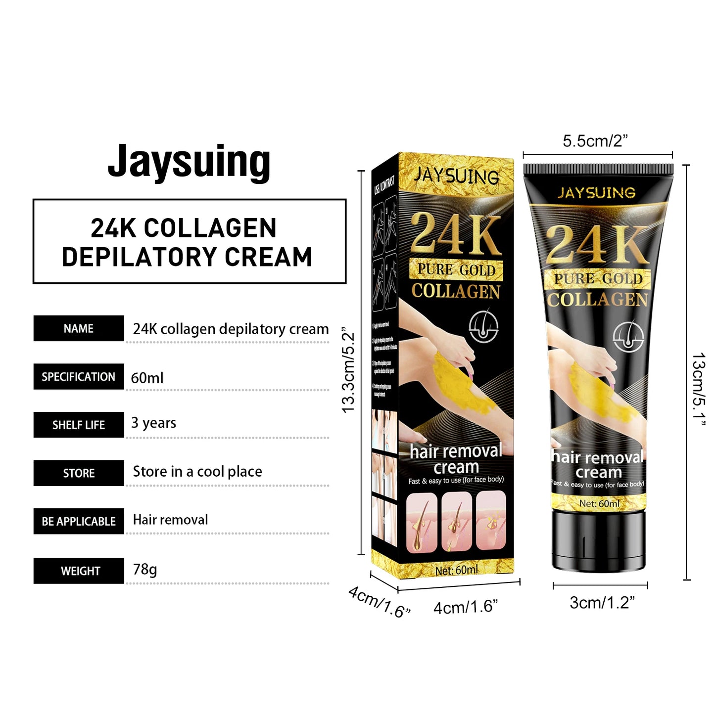 24k Pure Gold Collagen Easy Hair Removal Ladies Hair Root Softening Inhibit Hair Growth Women Body & Facial Hair Remover Cream