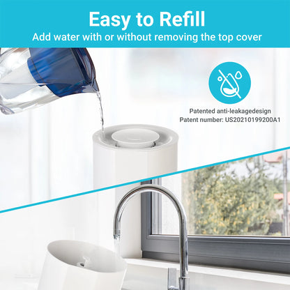 4L Top Fill Humidifier for Bedroom, Cool Mist with Ultrasonic Quiet, Auto Shut-off and Easy to Clean,  40Hrs Runtime, White