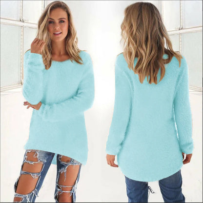 2024 Women Warm Sweaters Solid Color O Neck Loose Knitted Pullover Long Sweater Casual Blouse Lady Hipster Comfortable Clothing