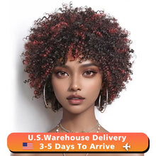 Load image into Gallery viewer, Dark Red Highlights Pixie Cut Wig  Glueless Wigs 2x1 Human Hair for Black Women Human Hair Afro Wigs Short Bob Wig With Bangs
