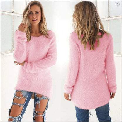 2024 Women Warm Sweaters Solid Color O Neck Loose Knitted Pullover Long Sweater Casual Blouse Lady Hipster Comfortable Clothing